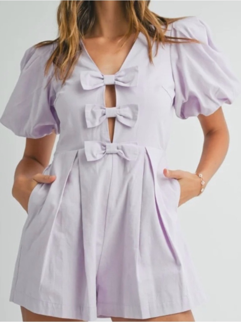 Mabel Lavender Bow-Front Romper - Women